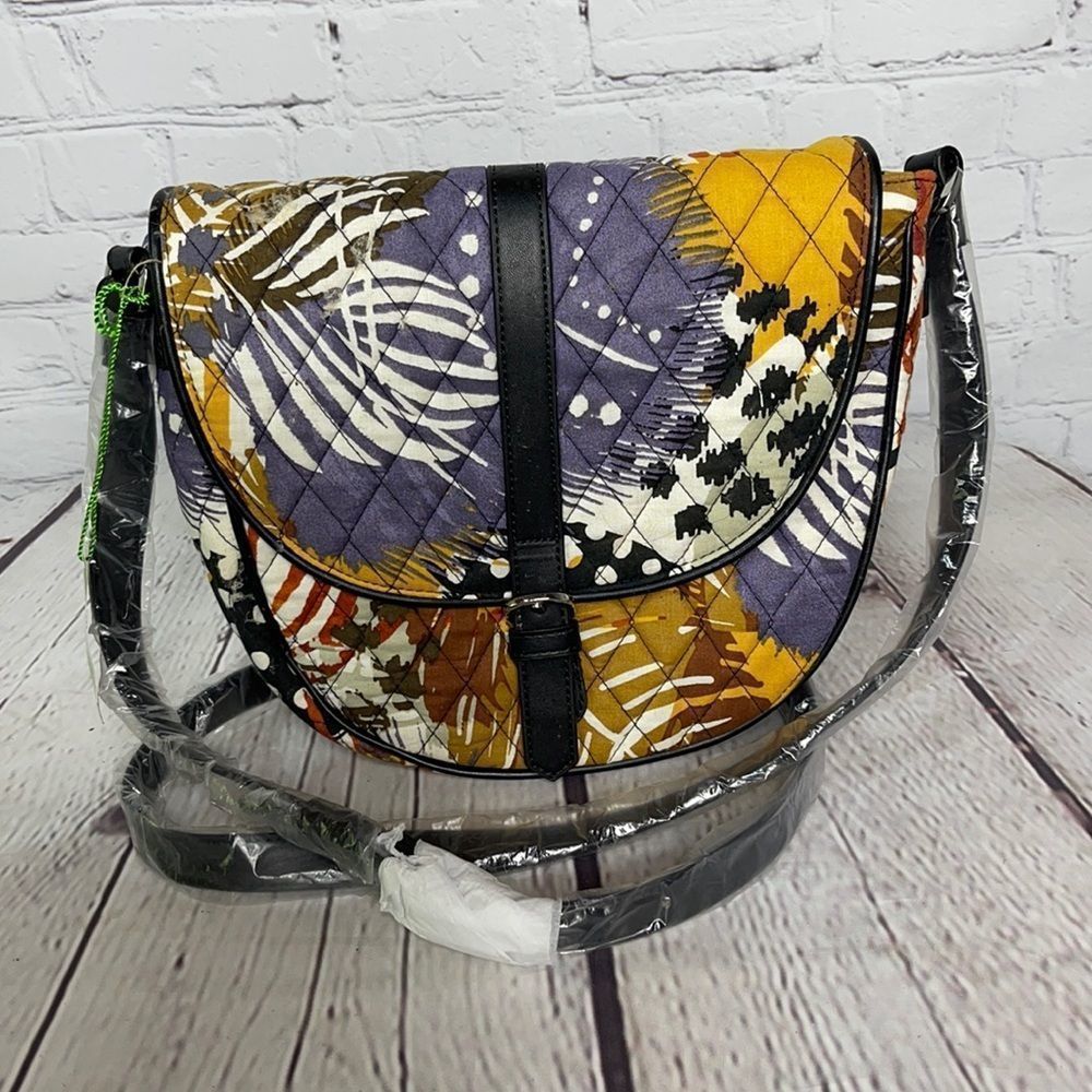 New Vera Bradley Slim Saddle Bag *Painted Feathers Purse Crossbody Shoulder Bag